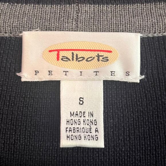 Talbots Merino Wool Open Cardigan Sweater Womens Small Petite Navy Grey Nautical - Picture 7 of 12